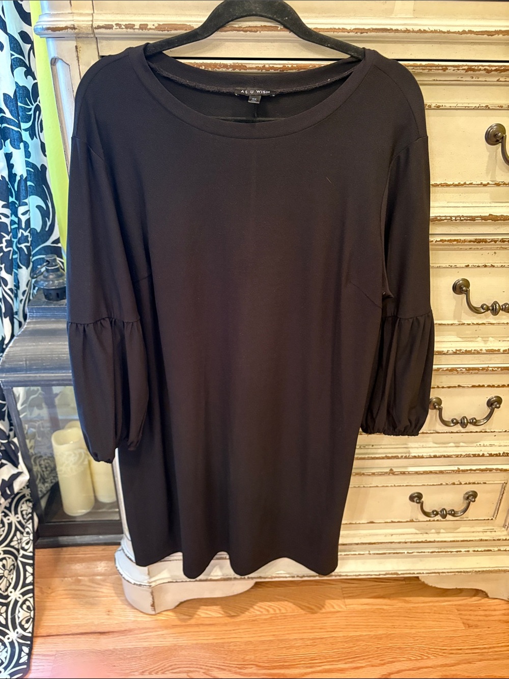 As U Wish Black Puff-Sleeve Shift Dress